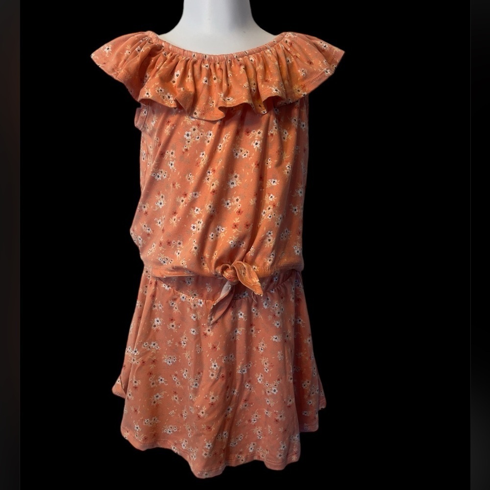Girls Peach Colored Floral Btween Two Piece Skort and Top with Tie